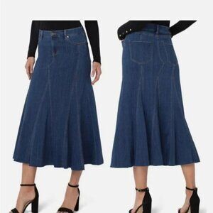 Liverpool Los Angeles Multi Panel Fray Hem Denim Skirt in Darwin Sz: 14